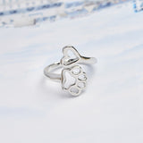 Always By My Heart Adjustable Ring Animal Beloved Pet Ring Hollow Dog Paw Footprints Heart