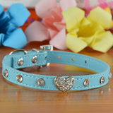 Bling Rhinestone Crystal Leather Pet Dog Cat Collars Adjustable Collar with Pendant