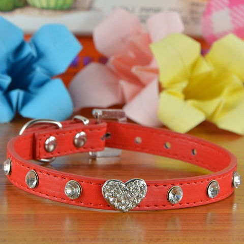 Bling Rhinestone Crystal Leather Pet Dog Cat Collars Adjustable Collar with Pendant