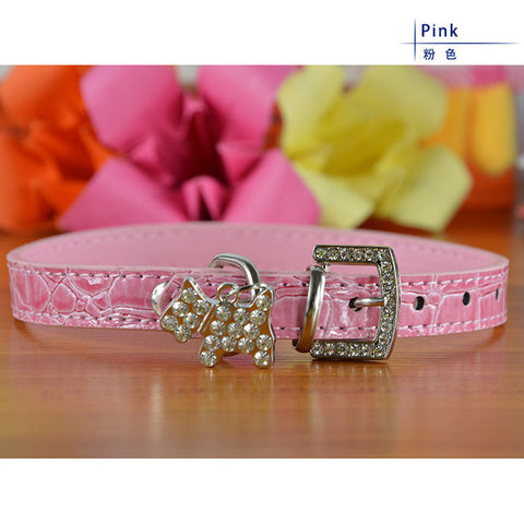 Bling Rhinestone Crystal Leather Pet Dog Cat Collars Adjustable Collar with Pendant