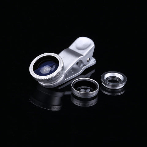 Universal 3 in 1 Clip on Macro Wide Angle Fish Eye Kit cellular Phone camera Lens For iPhone/Samsung/Sony/HuaWei/XiaoMi/HTC
