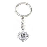 Alloy Rhodium Plated Crystal Rhinesone Hearts Charms Pug Mom Keychains