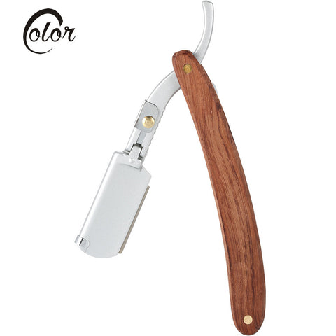 Carbon Steel Men's Straight Razor Antique Retro Wood Handle Folding Barber Male Beard Shaver with Shaving Razor Blade Gift