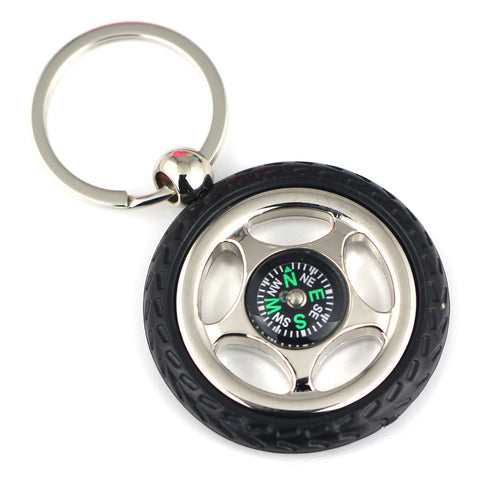 Creative Rubber Wheel Rim Tyre Tire Compass Keychain