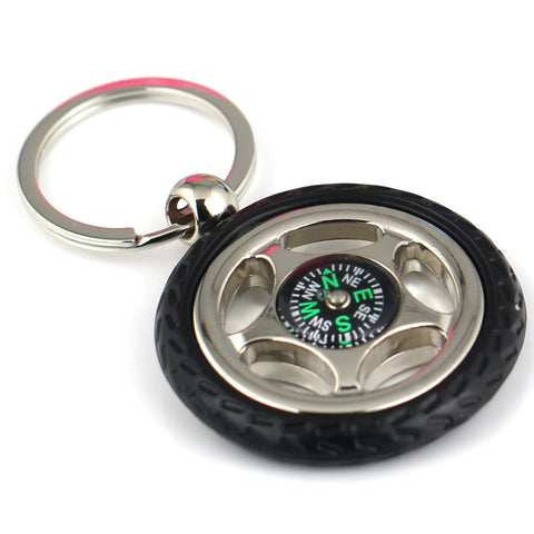 Creative Rubber Wheel Rim Tyre Tire Compass Keychain