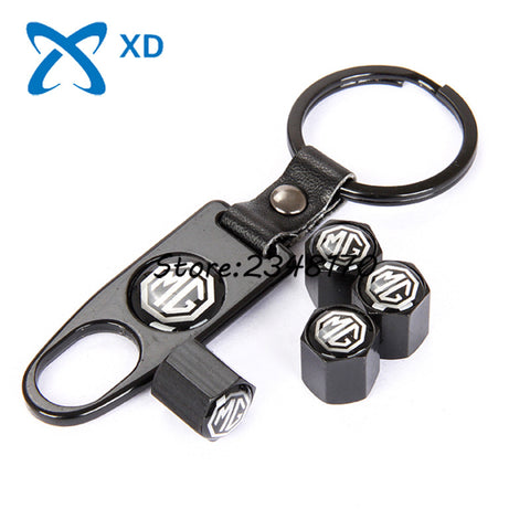 Airtight Covers 4Pcs For MG Logo MG3 MG5 6 7 GT GS Car Wheel Tire Valve Stems Caps Stainless Steel With Leather Buckle Keychain