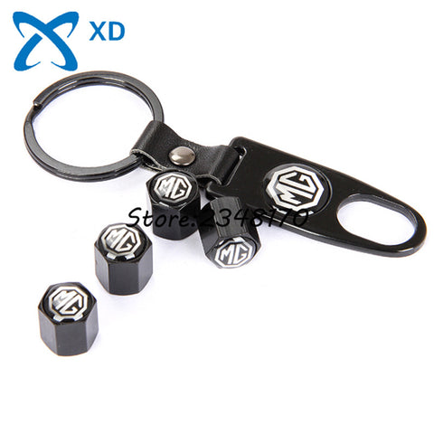 Airtight Covers 4Pcs For MG Logo MG3 MG5 6 7 GT GS Car Wheel Tire Valve Stems Caps Stainless Steel With Leather Buckle Keychain