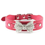 Dog Collar Bling Crystal Bow Leather Pet Collar Puppy Choker Cat Necklace XS S M