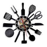 Cutlery Kitchen Utensil Vinyl Record wall Clock Quartz Clock