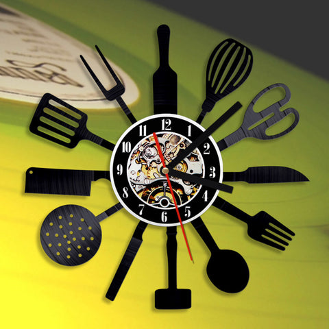 Cutlery Kitchen Utensil Vinyl Record wall Clock Quartz Clock