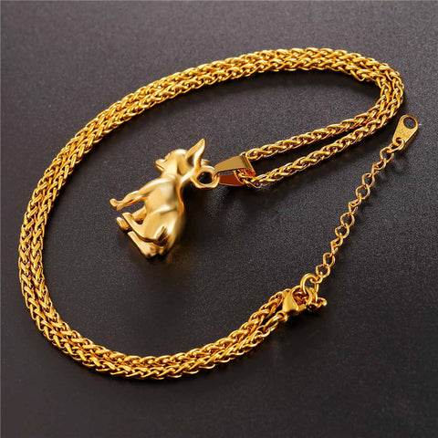 Chihuahuas Dog Pendant Gold/Black Color Animal Stainless Steel