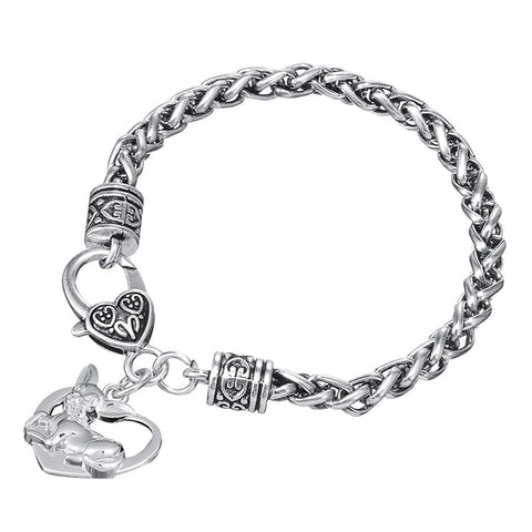 Heart shaped metal rhodium plated Chihuahua