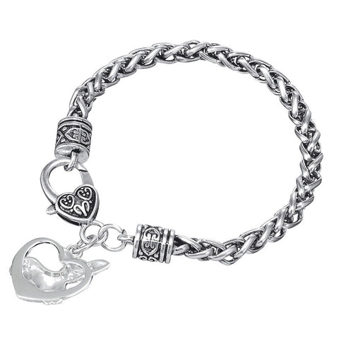 Heart shaped metal rhodium plated Chihuahua