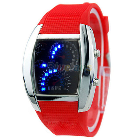 RPM Turbo Blue Flash LED Mens Sports Car Meter Dial Watch