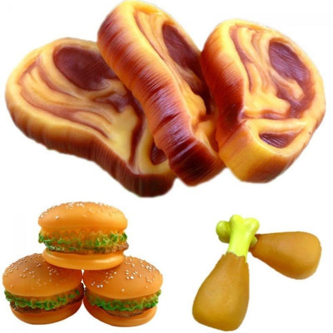 Puppy Chew Squeaker Squeaky Rubber Sound Hamburger Chicken Steak Dog Toy Rubber Non-toxic