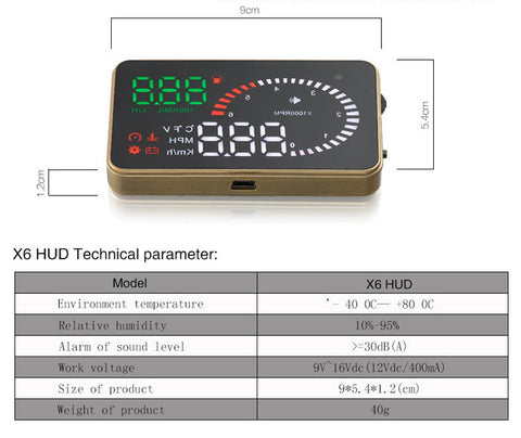 X6 3 Inch Car OBD2 II HUD Head Up Display Overspeed Warning System Projector Windshield