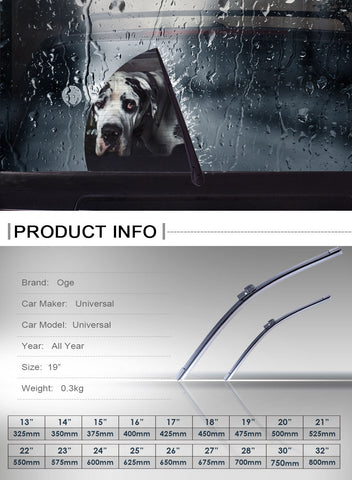 19'' Universal U-Type Windshield Wiper Blades Windscreen Silicone Rubber