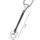 Stainless Steel Black Enamel Mechanic Wrench Tool Pendant Necklace 60cm Long