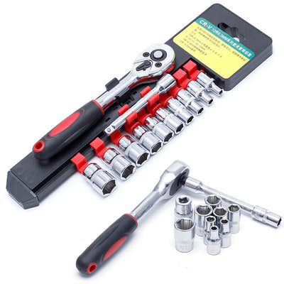 1/4" Ratchet Wrench Kit Chrome Steel Socket Wrench+Extension Rod +10 Sockets