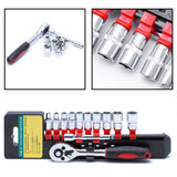 1/4" Ratchet Wrench Kit Chrome Steel Socket Wrench+Extension Rod +10 Sockets