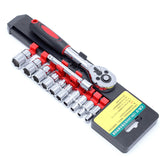 1/4" Ratchet Wrench Kit Chrome Steel Socket Wrench+Extension Rod +10 Sockets