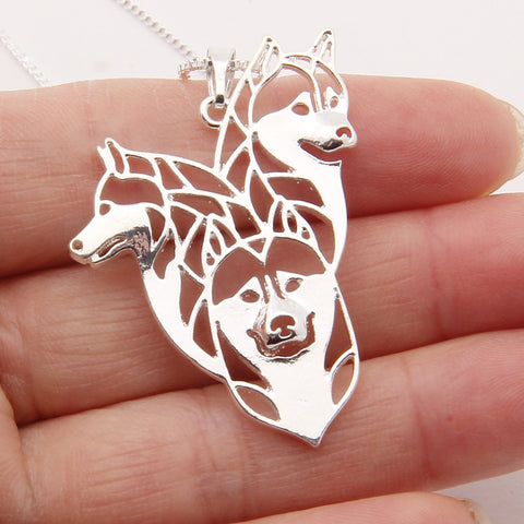 Siberian Husky Family Necklace 3D Cut Out Necklaces & Pendants