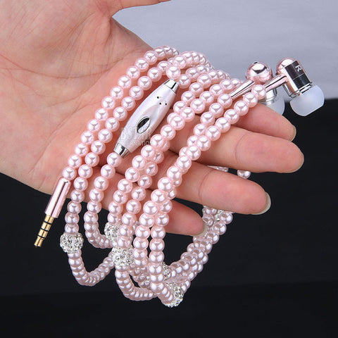 Diamond Pearl Earphone Necklace