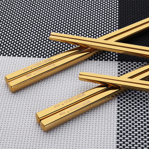 1 Pair Titanium Plating Gold Chinese Chopsticks Reusable 304 Stainless Steel