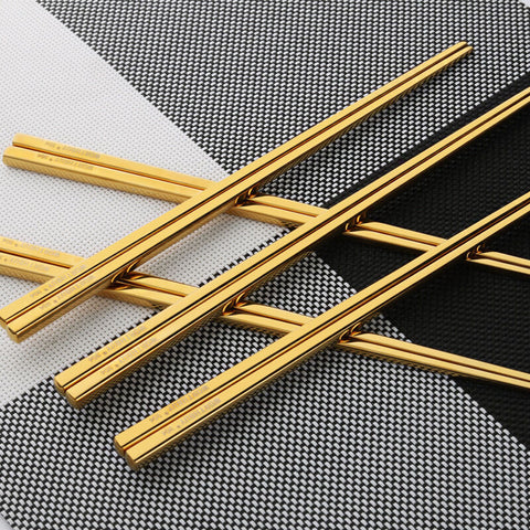 1 Pair Titanium Plating Gold Chinese Chopsticks Reusable 304 Stainless Steel