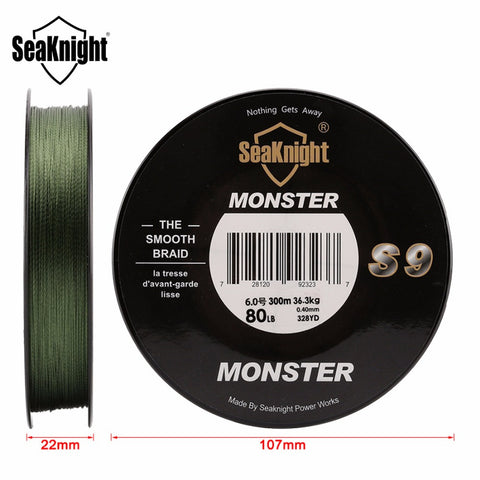 SeaKnight Monster S9 300M Braided Fishing Lines S Spiral Braide Tech. 9 Strands Multifilament PE Green 30LB 40LB 50LB 80LB 100LB