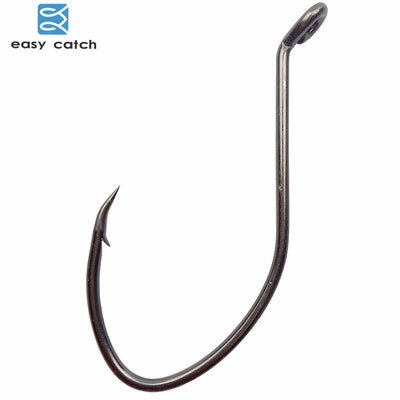 50pcs 8832 High Carbon Steel Fishing Hooks Black Offset Wide Gap Size 1 4 6 8 10 1/0 2/0 4/0