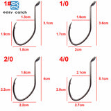 50pcs 8832 High Carbon Steel Fishing Hooks Black Offset Wide Gap Size 1 4 6 8 10 1/0 2/0 4/0