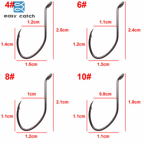 50pcs 8832 High Carbon Steel Fishing Hooks Black Offset Wide Gap Size 1 4 6 8 10 1/0 2/0 4/0