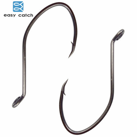 50pcs 8832 High Carbon Steel Fishing Hooks Black Offset Wide Gap Size 1 4 6 8 10 1/0 2/0 4/0