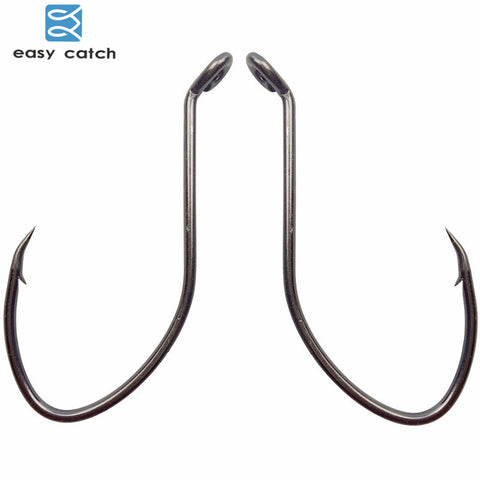 50pcs 8832 High Carbon Steel Fishing Hooks Black Offset Wide Gap Size 1 4 6 8 10 1/0 2/0 4/0