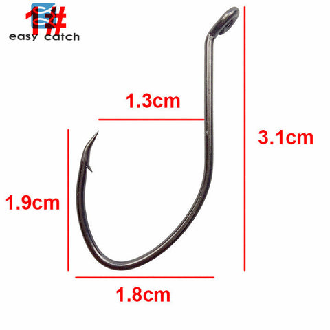 50pcs 8832 High Carbon Steel Fishing Hooks Black Offset Wide Gap Size 1 4 6 8 10 1/0 2/0 4/0