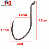 50pcs 8832 High Carbon Steel Fishing Hooks Black Offset Wide Gap Size 1 4 6 8 10 1/0 2/0 4/0