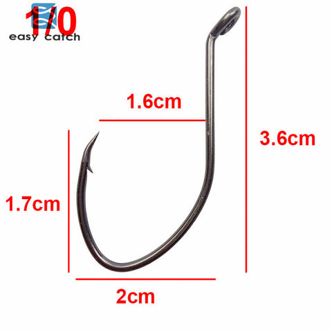 50pcs 8832 High Carbon Steel Fishing Hooks Black Offset Wide Gap Size 1 4 6 8 10 1/0 2/0 4/0