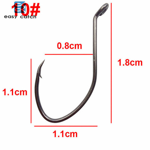 50pcs 8832 High Carbon Steel Fishing Hooks Black Offset Wide Gap Size 1 4 6 8 10 1/0 2/0 4/0