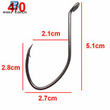 50pcs 8832 High Carbon Steel Fishing Hooks Black Offset Wide Gap Size 1 4 6 8 10 1/0 2/0 4/0