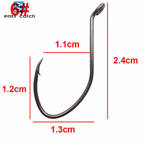 50pcs 8832 High Carbon Steel Fishing Hooks Black Offset Wide Gap Size 1 4 6 8 10 1/0 2/0 4/0