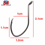 50pcs 8832 High Carbon Steel Fishing Hooks Black Offset Wide Gap Size 1 4 6 8 10 1/0 2/0 4/0