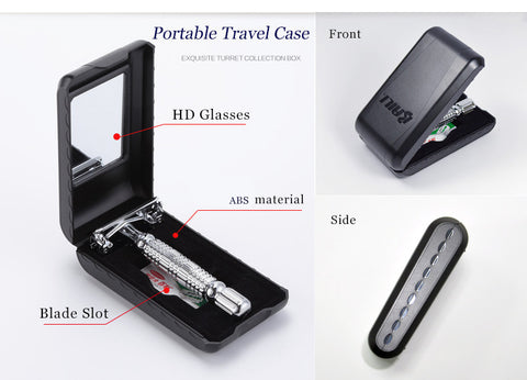 Barber Safety Blade Razor Shaver Double Edge Butterfly Twist Open T-Shaped Unisex +1 Blade 1 Travel Case with Mirror BD179