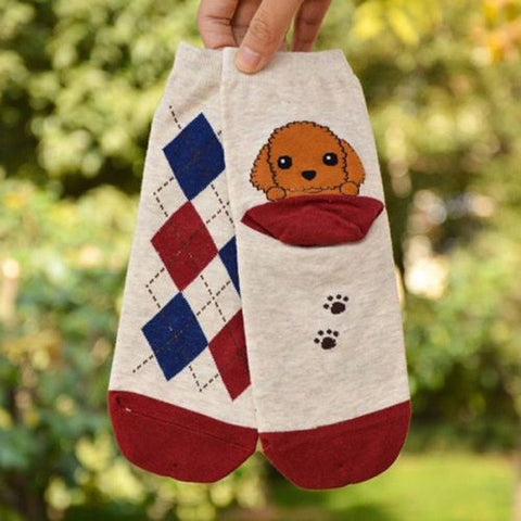 Animal Dogs Footprints Striped Cartoon Socks