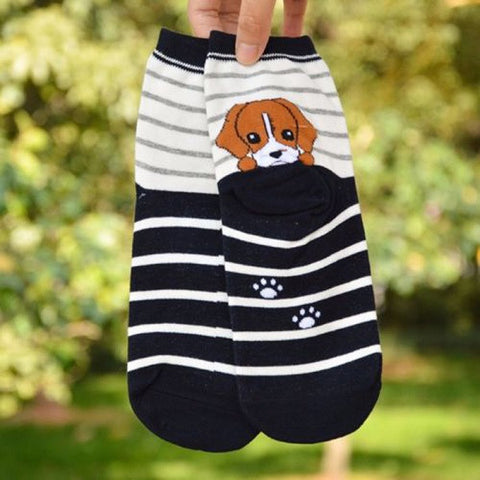 Animal Dogs Footprints Striped Cartoon Socks