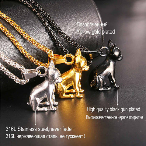 Chihuahuas Dog Pendant Gold/Black Color Animal Stainless Steel