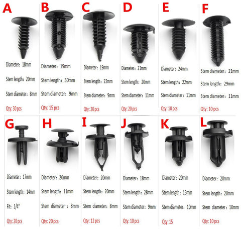 Set of 192 Clips Automotive Push Pin Retainer Assortment Kit For Toyota /Honda /GM /Ford