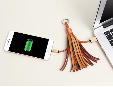 iPhone 5 6 7 Plus For Xiaomi Redmi4 Pro 3 Micro USB Charging Tassel Genuine Leather charger