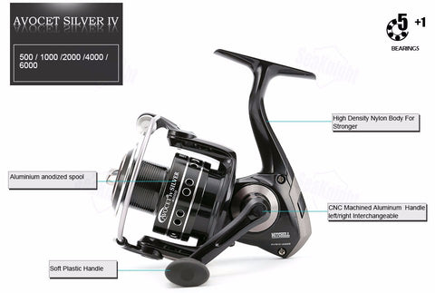 Mitchell AVOCET SILVER IV 1000 / 2000 / 4000 FD Spinning Fishing Reel 5+1BB Carp fishing Gear  Fishing reel