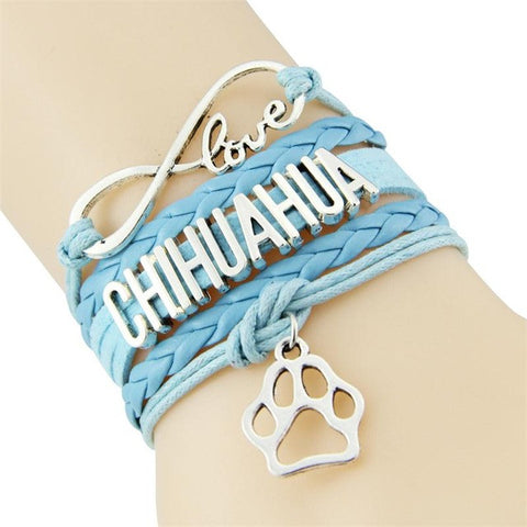 CHIHUAHUA bracelet dog pet paw charm leather bracelets
